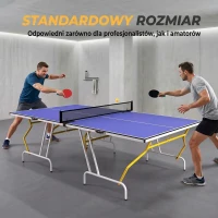 SPORTNOW Stół do tenisa stołowego, składany, w zestawie 2 rakietki, 3 piłeczki, siatka, do wnętrz, metalowa konstrukcja, 274x152x76 cm, niebieski(m-5)