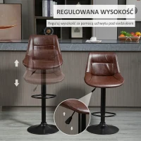 Hoker barowy 2 szt., z oparciem, regulowana wysokość, brązowy(m-4)