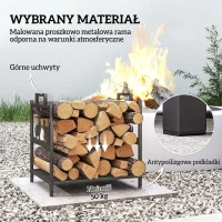 Outsunny Stojak na drewno kominkowe 42,5 x 33,5 x 43 cm z motywem renifera, czarny metalowy stojak na drewno do kominka(m-4)