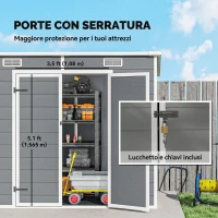 Outsunny Casetta da Giardino in Resina con Pavimento, 2 Porte con Blocco, Finestra, 2.4 x 1.3 m, Grigio(m-8)