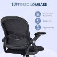 Vinsetto Sedia da Ufficio Ergonomica con Schienale a Rete e Altezza Regolabile, 65.5x61.5x88-97.5cm, Nero(m-7)
