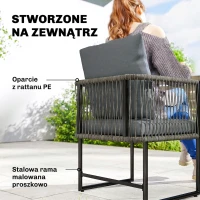 Outsunny Zestaw 2 Krzeseł Ogrodowych z PE-Rattanu i Stali z Poduszkami, Oparciem i Podłokietnikami, 52x52x66 cm, Ciemnoszare(m-4)