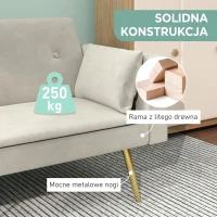 HOMCOM sofa 2 osobowa z funkcją spania regulowane oparcie miękkie poduszki pokrycie aksamitowe do salonu pokoju gościnnego Beżowy(m-7)