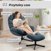 HOMCOM Fotel Relaksacyjny z Podnóżkiem, Niebieski, Wypoczynkowy Fotel z Materiału Chenille, Nowoczesny do Telewizji, z Podłokietnikami do Salonu, Sypialni(m-4)