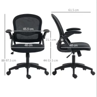 Vinsetto Sedia da Ufficio Ergonomica con Schienale a Rete e Altezza Regolabile, 65.5x61.5x88-97.5cm, Nero(m-3)