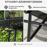 Outsunny Stolik ogrodowy w stylu boho Stolik pomocniczy na zewnątrz, rattan PE, szkło hartowane, odporny na warunki atmosferyczne, 50 cm x 50 cm x 50 cm, Czarny(m-5)