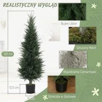 HOMCOM Sztuczna Cyprysowa Roślina 120 cm z Mchem, Odporna na UV Plastikowa Roślina w Doniczce, Dekoracyjny Sztuczny Drzewko do Salonów, Sypialni, Biur, Ogrodów, Prezent(m-4)