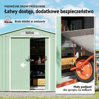 Outsunny Szop ogrodowy, 2 drzwi przesuwne, okna wentylacyjne, rama podłogowa z ocynkowanej stali, nierdzewna stal, jasnozielony, 2,13 x 1,30 x 1,85 m(m-5)
