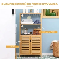 kleankin Szafka łazienkowa, komoda z lamelowymi drzwiami, regał łazienkowy, bambusowy, naturalne drewno(m-4)