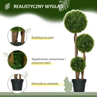 HOMCOM Sztuczny bukszpan duży 110 cm, UV-odporna roślina z 3 kulami do salonu, sypialni, biura, ogrodu(m-4)