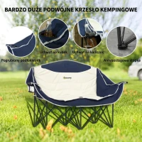 Outsunny Składany fotel 2-osobowy kempingowy z uchwytem na napoje, torbą transportową, do 250 kg, niebieski(m-4)