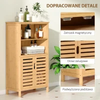 Szafka łazienkowa z bambusa kleankin, z drzwiami z żaluzjami, 2 półki, 1 szafka, 50 cm x 29 cm x 92 cm, naturalna(m-6)