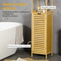 kleankin Szafka łazienkowy, Wysoka szafka, trzy półki, szafka z drzwiczką żaluzjową, zabezpieczenie przed przewróceniem, Bambus, 34 x 30 x 173cm(m-6)