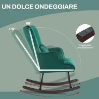 HOMCOM Poltrona a Dondolo in Velluto con Schienale Alto a Bottoni, Cuscino e Braccioli, Verde(m-5)