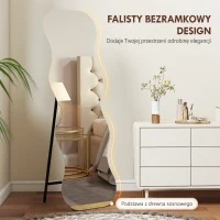 HOMCOM Pełnowymiarowe lustro bez ramy, podstawa drewniana, elastycznie umieszczalne, faliste, czarne(m-6)