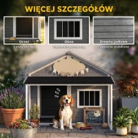 PawHut Domek dla psa na zewnątrz, z werandą, odporny na warunki pogodowe, 124 cm x 112 cm x 105 cm, Szary + Biały(m-6)