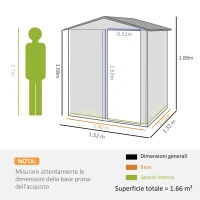 Outsunny Casetta da Giardino Porta Attrezzi in Acciaio con Tetto Inclinato e 4 Prese d'Aria, 152x132x188 cm, Verde(m-3)