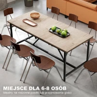 HOMCOM Stół jadalniany dla 6-8 osób, nowoczesny prostokątny stół kuchenny z blatem w drewnianym wykończeniu i czarnymi stalowymi nogami, 180 x 80 x 75,5 cm, naturalny(m-4)