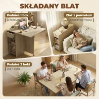 HOMCOM Składany stół jadalniany dla 2-4 osób, mobilny stół z otwartą półką i szufladą, idealny do małych przestrzeni, naturalny(m-4)
