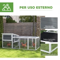 PawHut Pollaio per Galline in Legno di Abete con Casetta, Nido per Cova e Area Esterna, 214x101x 91.5 cm, Grigio(m-6)