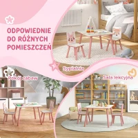 ZONEKIZ Dziecięcy zestaw z sosny, stół z 2 krzesłami, motyw zwierzęcy, pokój dziecięcy, 3-8 lat, Różowy(m-6)