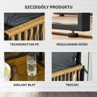 Outsunny 4-częściowy zestaw mebli ogrodowych z rattanu, komplet wraz z poduszkami, zestaw wypoczynkowy z 1 stolikiem kawowym z szklanym blatem, 2 fotelami i 1 dwuosobową sofą, stal, brązowy(m-6)