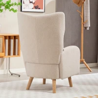 HOMCOM Fotel Uszak z Poduszką Lędźwiową, Obity Fotel z Wyglądem Polar Sherpa, Nogi z Drewna, Pikowany Tył, Fotel Relaksacyjny do Salonu, Sypialni, Beżowy(m-7)