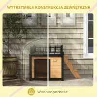 PawHut Domek dla psa z tarasem dachowym, odporny na warunki atmosferyczne, Drewno, 121x77x78cm, Czarny/Żółty(m-6)