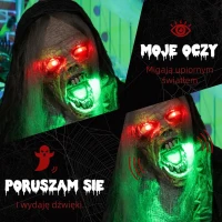 Hanging Monster 183 cm z zielonymi LED, dźwięk Halloween(m-5)