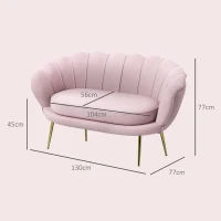 HOMCOM Divano 2 Posti in Velluto con Schienale a Conchiglia, 130x77x77cm, Rosa(m-3)