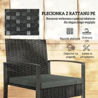 Outsunny Zestaw Bistro z Rattanu, 3-częściowy Zestaw Mebli Ogrodowych z 2 Fotelami, Stolik Kawowy, Poduszki, Ciemnoszary(m-5)