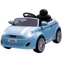 AIYAPLAY Macchina Elettrica per Bambini 12V Fiat 500, Batteria al Litio, 2 Motori, Telecomando, 3-6 Anni, Blu(m-11)