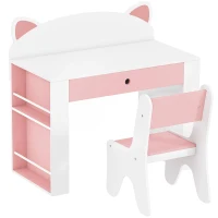 AIYAPLAY Kindertafel en stoelset voor leren en spelen, met lade en boekenrek, wit/roze(m-1)