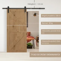 HOMCOM Zestaw szyn przesuwnych do drzwi, do 90 kg, stal węglowa, 200 cm, czarny, w zestawie narzędzia(m-4)