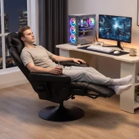 HOMCOM Gamingsessel, Massagefunktion, neigbare Lehne, Fußstütze, bis 120 kg, Stahlrahmen, Kunstleder, Schwarz(m-8)