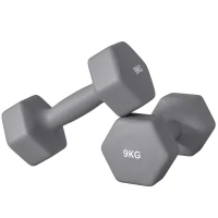 SPORTNOW Set 2 Manubri Esagonali da 9 kg in Metallo e Plastica con Impugnatura Antiscivolo, 25x11x11cm, Grigio(m-11)