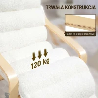 HOMCOM Birch Wood Lounge Chair, Upholstered Recliner Lounge Seat with Adjustable Footrest, Modern Armchair for Living Room, Bedroom, Balcony, Office, White(m-7)