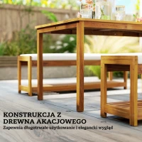 Outsunny 4 Seater Garden Furniture Set, 3 Pieces Garden Table and Benches with Cushions, Umbrella Hole, Outdoor Garden Dining Set with Slatted Top Table for Patio, Teak(m-7)