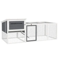 PawHut Pollaio per Galline in Legno di Abete con Casetta, Nido per Cova e Area Esterna, 214x101x 91.5 cm, Grigio(m-1)