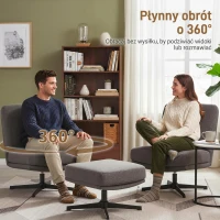 HOMCOM Fotel z Podnóżkiem Obracany w Stylu Lnu do Salonu Ciemnoszary(m-7)