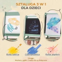 AIYAPLAY Tablica dla dzieci, 3 w 1, dwustronna easel dla dzieci, tablica do gry i nauki, Whiteboard & Tablica kredowa, z rolką papieru, 2 skrzynki na akcesoria, Design ze zwierzętami(m-4)