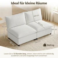 HOMCOM 2-osobowa sofa, 146 cm modułowa sofa z ekoskóry z szerokim i głębokim siedziskiem, grubymi poduszkami, łatwy montaż, Szara(m-3)
