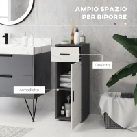 kleankin Mobiletto Bagno in Truciolato con Cassetto e Armadietto a 2 Livelli Regolabili, 30x30x82 cm, Grigio(m-4)