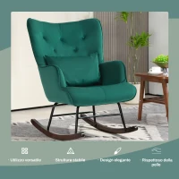 HOMCOM Poltrona a Dondolo in Velluto con Schienale Alto a Bottoni, Cuscino e Braccioli, Verde(m-6)