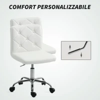 HOMCOM Sedia da Ufficio Regolabile con Rivestimento a Bottoni, in Pelle PU, Schiuma e Acciaio, 44x50x78-88 cm, Bianco(m-6)