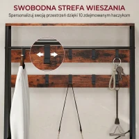 HOMCOM Garderoba, Wieszak na ubrania z 10 regulowanymi haczykami, Półka na buty, Szuflada z tkaniny, Wieszak w stylu industrialnym dla przedpokoju, Sypialni, Salonu, Rustykalny brąz, Wysokość 180 cm(m-5)