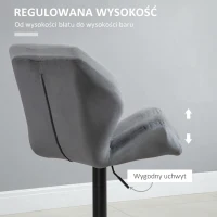 HOMCOM Zestaw 2 Barhockerów, Obite Barstoły z Metalową Ramą, Oparciem, Wygląd Aksamitu, Regulowana Wysokość, Krzesła Kuchenne z Podnóżkiem, Obrotowe 360°, do Kuchni, Salonu, Jadalni, Szare(m-5)