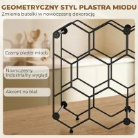 HOMCOM Stojak na wino na 13 butelek z metalową konstrukcją i wzorem plastra miodu, regulowane nóżki, zabezpieczenie przed przewróceniem, czarny, 43 x 15,5 x 31 cm(m-4)