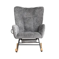Fauteuil à bascule, coussins gonflables réglables, dossier haut, repose-pieds et rangement latéral, 63x92x89 cm, Gris foncé(m-11)