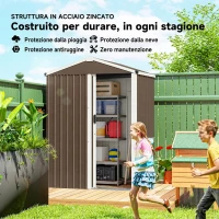 Outsunny Casetta da Giardino in Acciaio 1.1m² con Porta Scorrevole Bloccabile, 136x87x179 cm, Marrone(m-4)